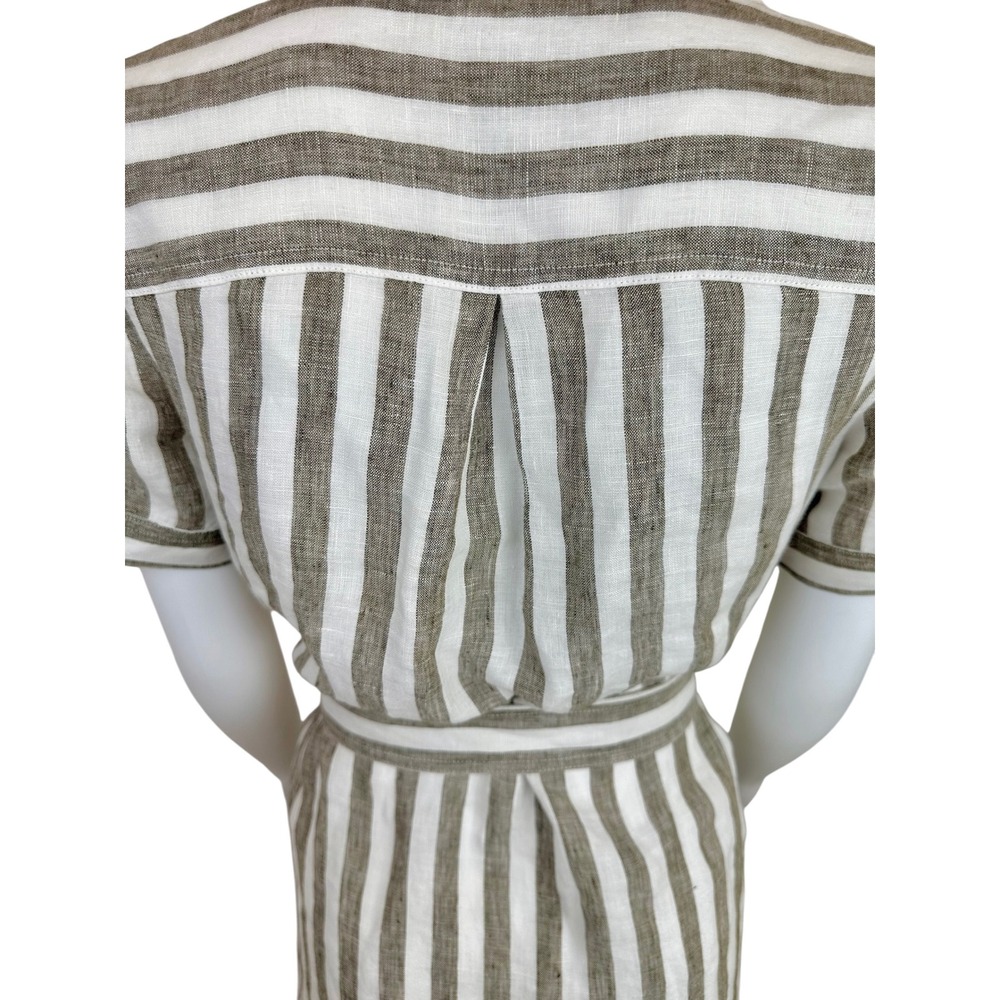 Talbots Linen Utility Shirt Dress Lawn Stripe Belted Khaki White Size 2P Petite - Picture 9 of 11